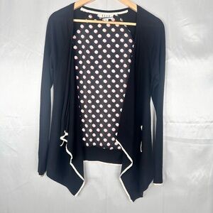 Elle Black and Pink Polka Dot Cardigan w‎ pockets Size XS